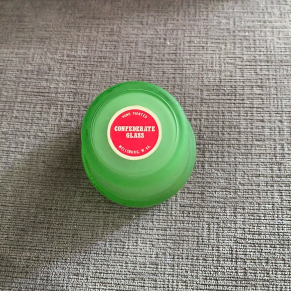 Vtg Frosted Green Confederate Glass Hand Painted Tealight Votive Candle Holder - Picture 6 of 9